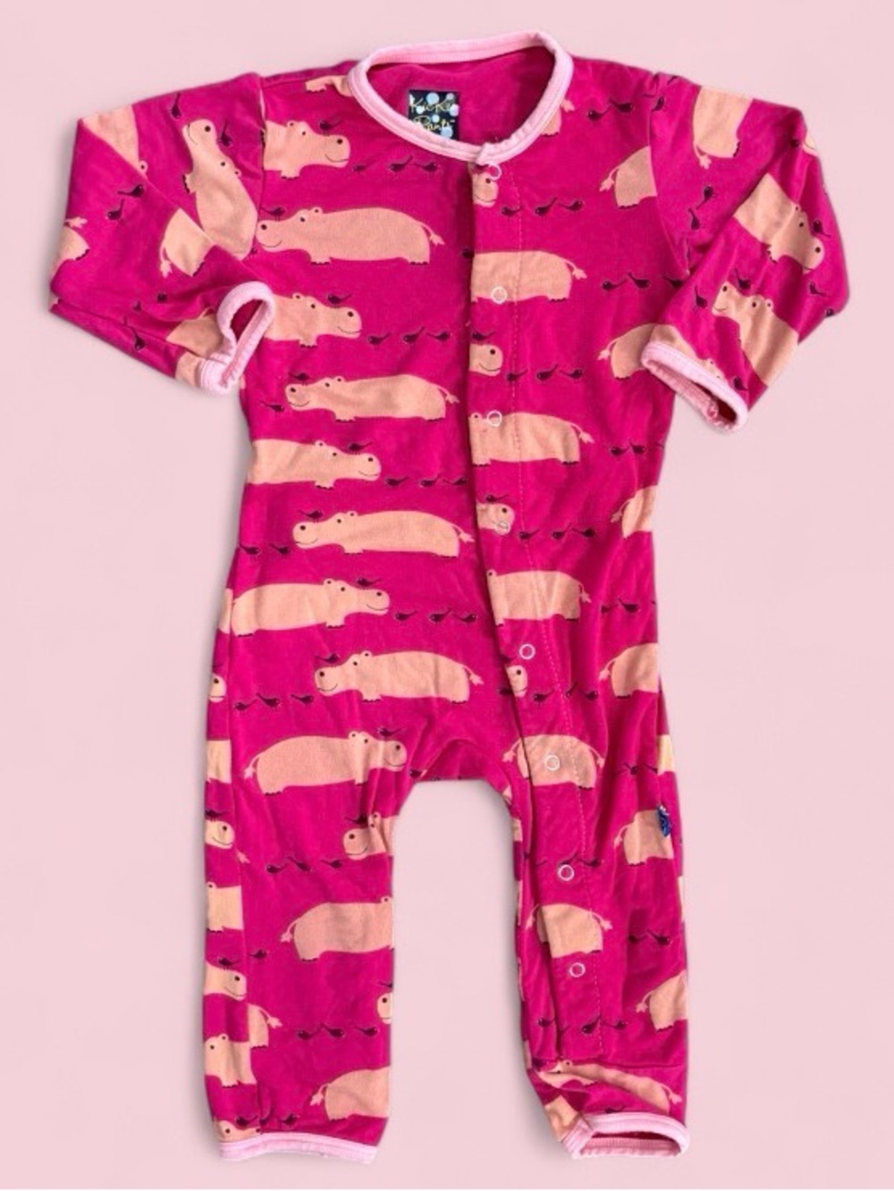 Kickee Pants Pink Hippo Bamboo Footless Pajamas Size 6-12 Months